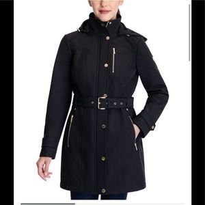 Michael Kors Petite Hooded Belted Raincoat